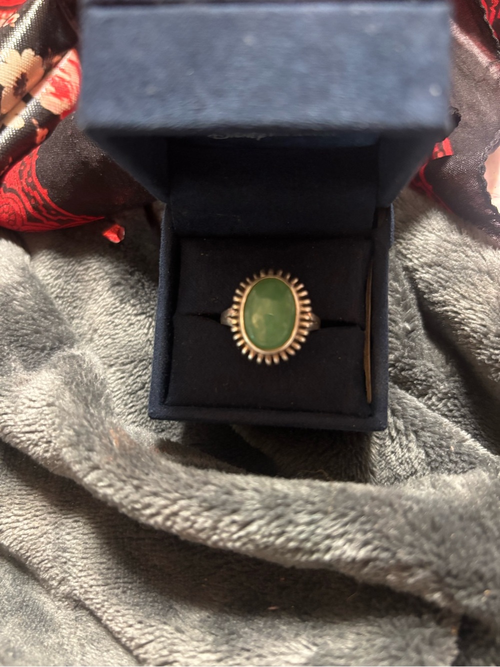 Green Jade oval sterling silver ring